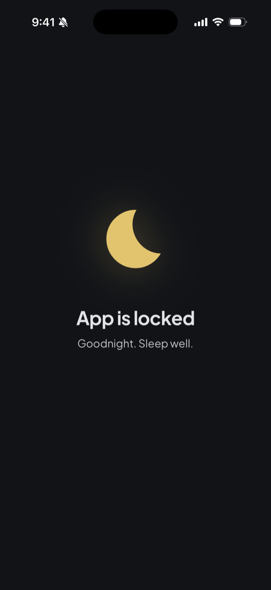 The app locked for the night with a calm moon
